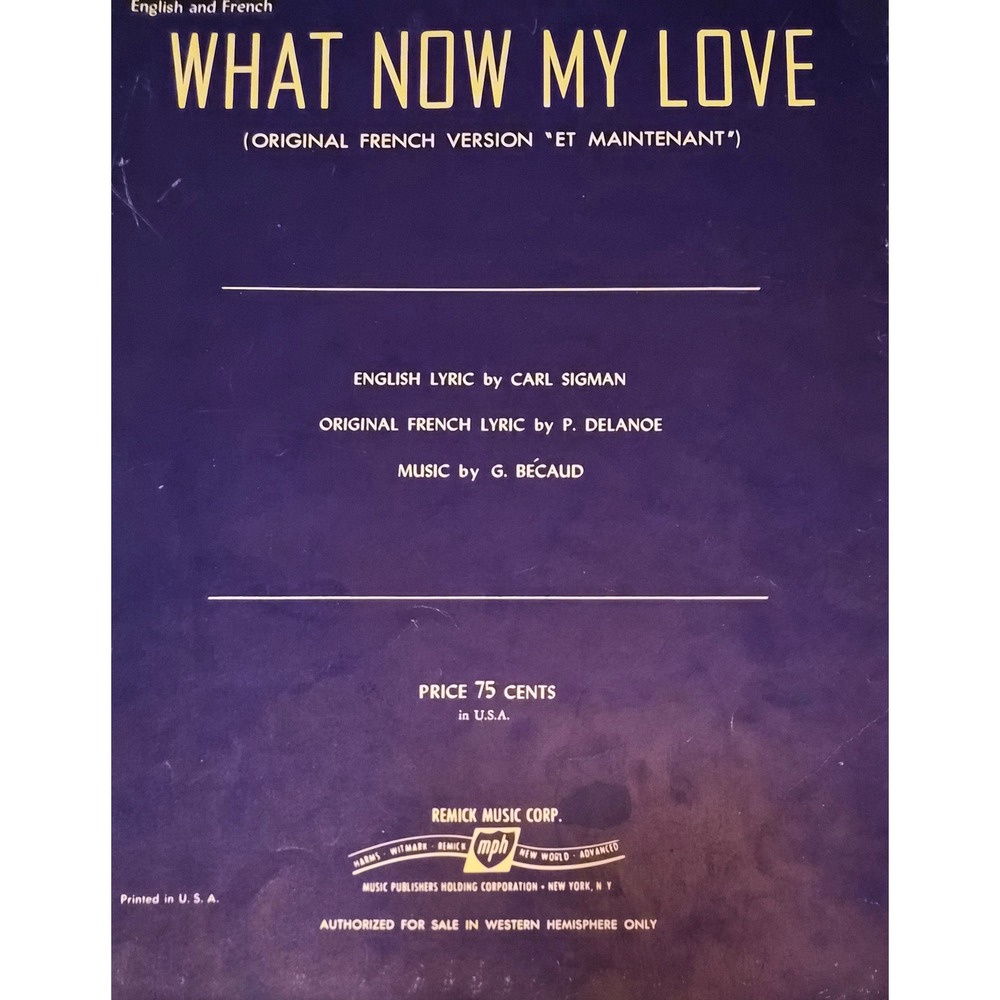 What Now My Love 1962 Vintage Sheet Music from Remick Music Corp for Piano